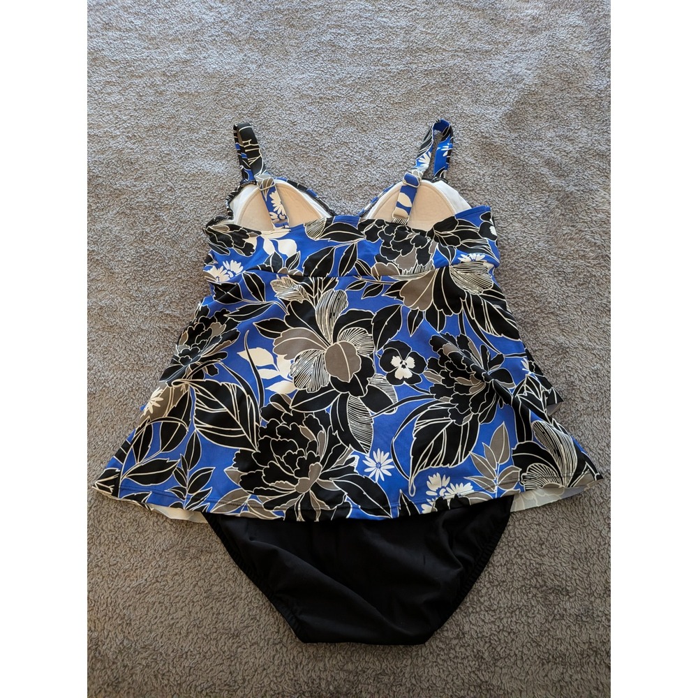 ONeill Womens Floral Tankini Swimsuit Set with Blue Mesh Cover Up XL Blue Black - Picture 2 of 10